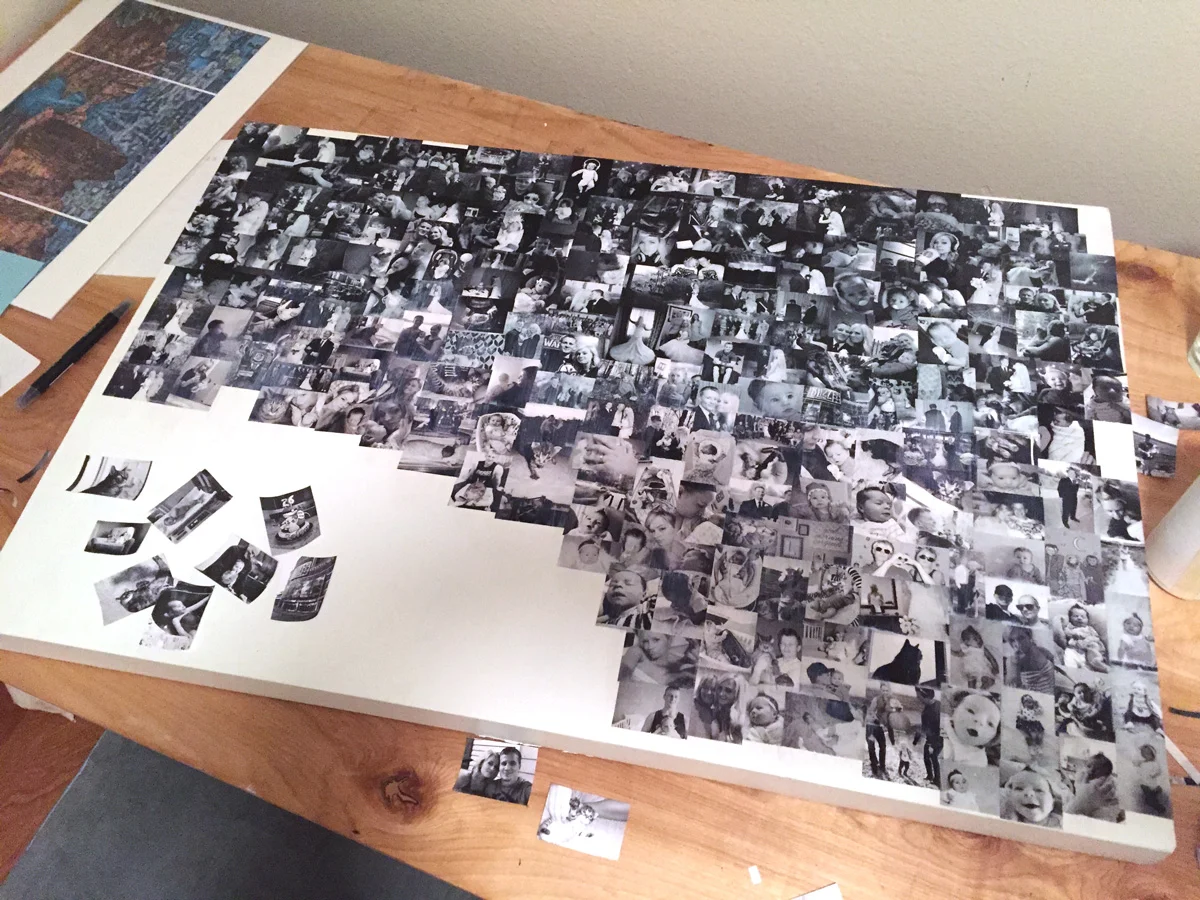 Arranging and gluing the images on the board