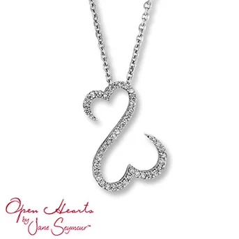 Open Hearts by Jane Seymour® Diamond Necklace Diamonds shower the signature open hearts with impressive sparkle. Set in 14K white gold. 1/10 carat total weight.
