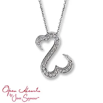 Open Hearts by Jane Seymour® Diamond Necklace Sparkling round diamonds decorate the signature open hearts design in this lovely necklace for her. 1/6 carat total weight. Styled in sterling silver.