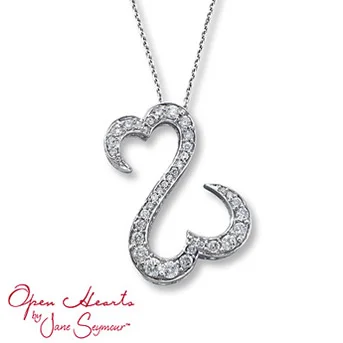 Open Hearts by Jane Seymour® Diamond Necklace Featuring the open hearts design showered in brilliant round diamonds. One carat total weight. Crafted of 14K white gold.