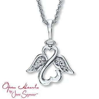 Open Hearts by Jane Seymour® Angel Diamond Necklace The iconic Open Hearts design forms an "Angel". Diamond-decorated wings and a halo complete the inspiring style. Crafted in sterling silver.