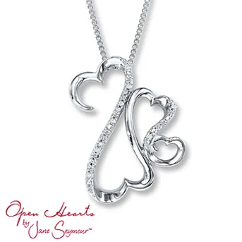 Open Hearts Necklace 1/20 ct tw Diamonds Sterling Silver Suspended from an 18-inch box chain secured with a lobster clasp. Diamond Total Carat Weight may range from .04 - .06 carats.