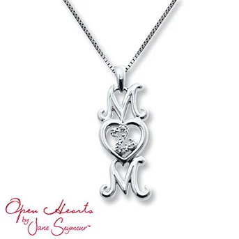 Open Heart "Mom" Necklace Diamond Accents Sterling Silver The heart is filled with a diamond-decorated Open Hearts design for exceptional style.