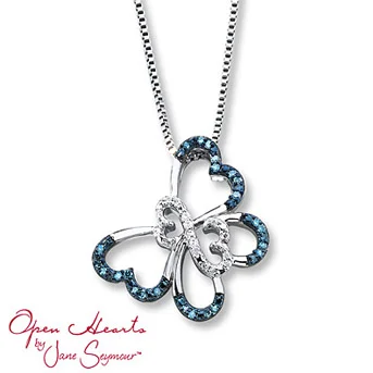 Open Hearts Butterfly Blue Diamonds Sterling Silver Necklace A charming butterfly features the iconic Open Hearts by Jane Seymour® design at its center and is adorned in round blue and white diamonds.