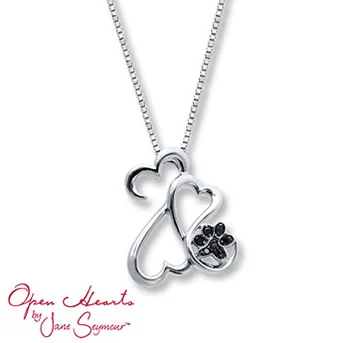 Open Hearts Necklace 1/20 ct tw Black Diamonds Sterling Silver This heartwarming necklace includes a paw print, fashioned with black diamonds, to include a family pet.