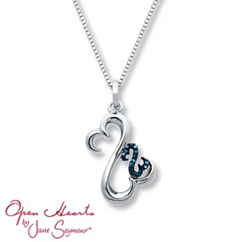 Open Hearts Necklace Blue Diamonds Sterling Silver This heartwarming necklace symbolizes a mother (the larger Open Heart in sterling silver) with her child (the smaller Open Heart.
