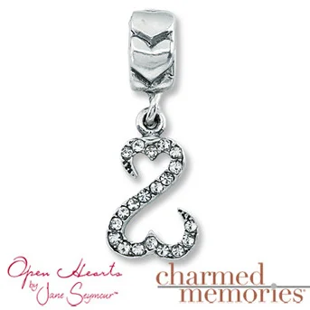 Charmed Memories®Open Hearts by Jane Seymour® Crystal Charm Sterling Silver. Iconic Open Hearts design with Swarovski® Crystals.