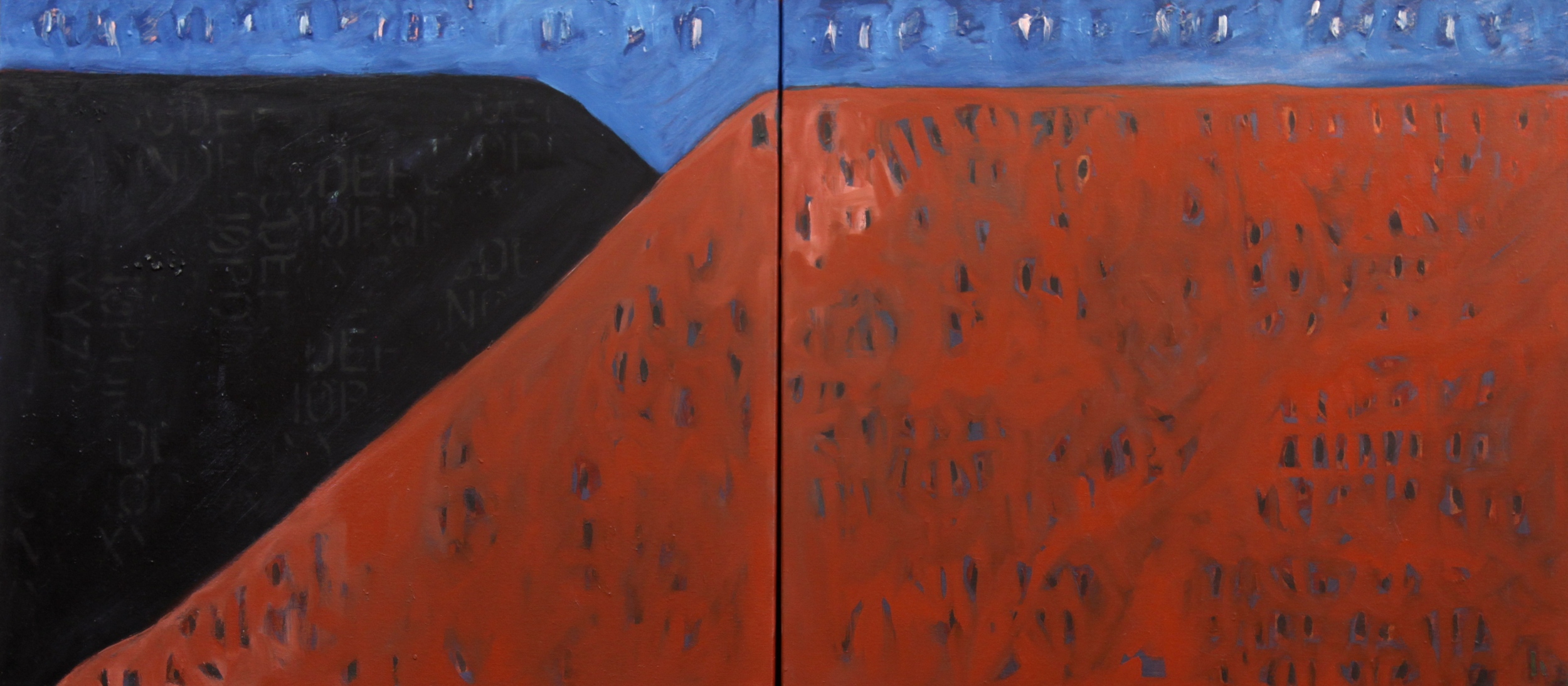   Black Mesa, Velarde, NM   oil on canvas  20" x 44" (diptych)  2014  $2.400   