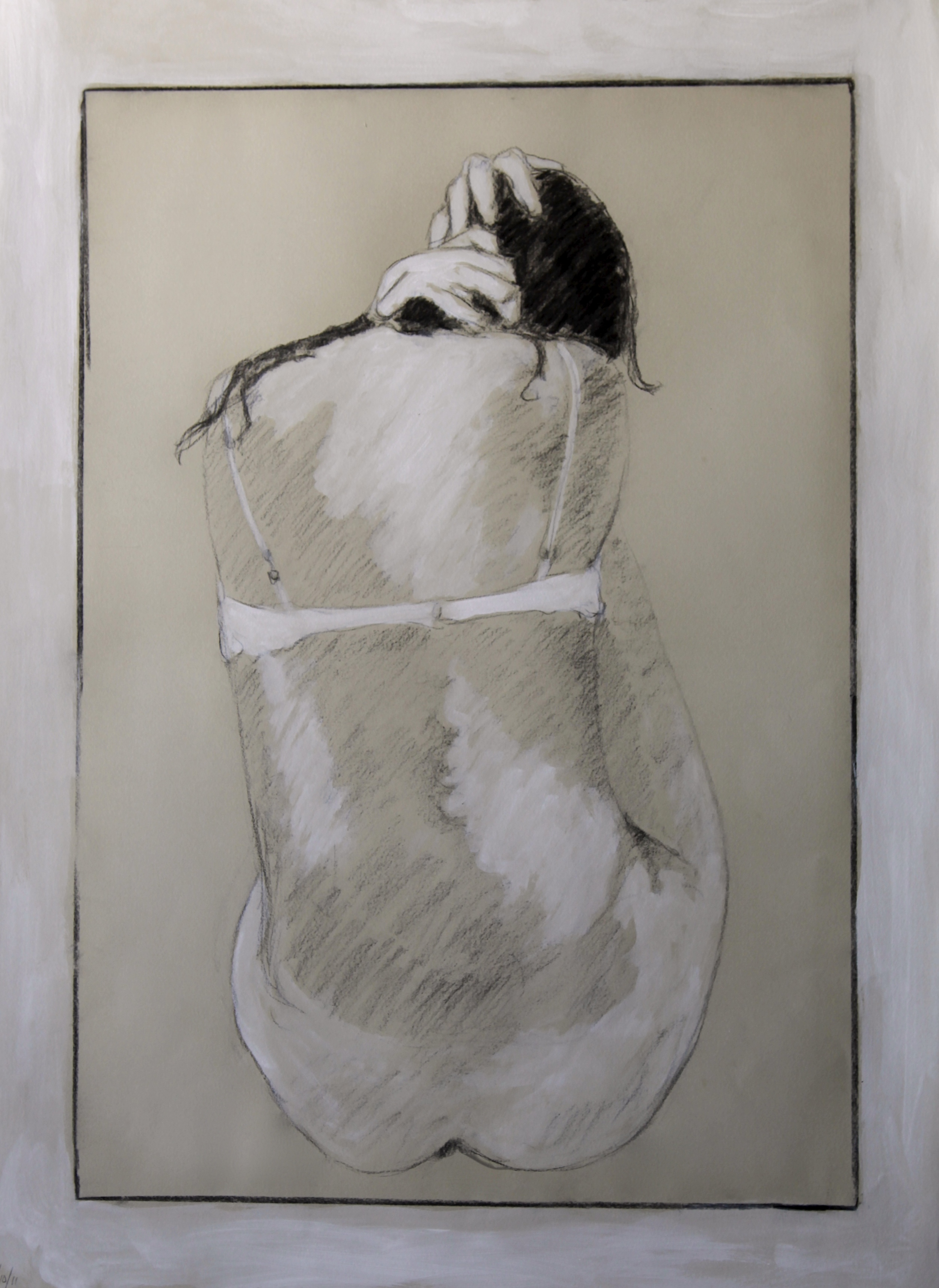    Backview With Bra     charcoal and acrylic on paper    30 x 22"    2011   