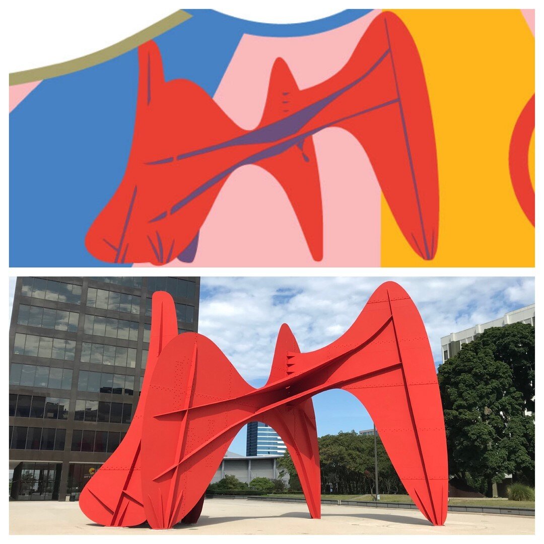 ((( Mural Thing &lt; Real Thing ))) I got pretty dang close on the proportions of this famous Alexander Calder sculpture &ldquo;La Grande Vitesse&rdquo; in Grand Rapids. But the real deal is still cooler than my 2-D version. #alexandercalder #grandra