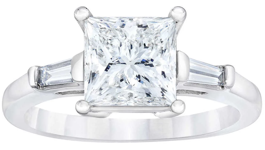 Princess Cut 1.92 ctw VS1 Clarity, F Color Diamond Baguette Platinum Ring.jpg