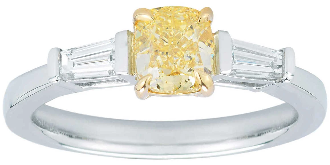 Cushion Cut 1.00 ct VS2 Clarity, Fancy Yellow Diamond Platinum 1.35 ctw Ring .jpg