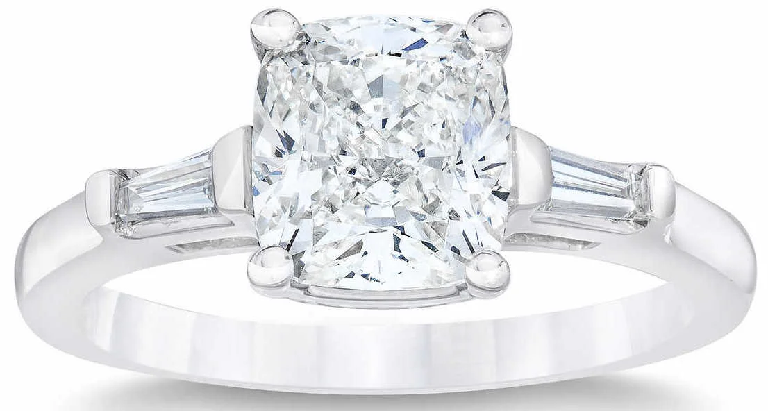 Cushion Cut 2.50 ctw VS1 Clarity, H Color Diamond Baguette Platinum Ring.jpg