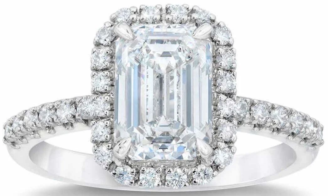 Emerald Cut 2.62 ctw VVS2 Clarity, H Color Diamond Platinum Halo Ring.jpg