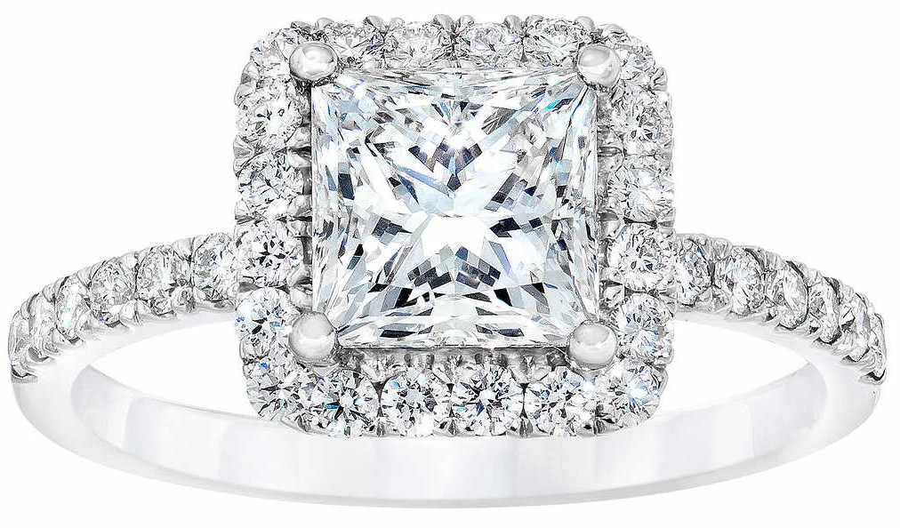 Princess Cut 2.50 ctw VVS2 Clarity, F Color Diamond Platinum Halo Wedding Ring.jpg