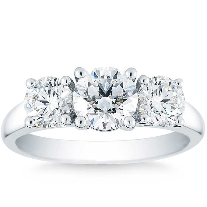 Round Brilliant 2.00 ctw VS2 Clarity, I Color Diamond Platinum Three Stone Ring .jpeg