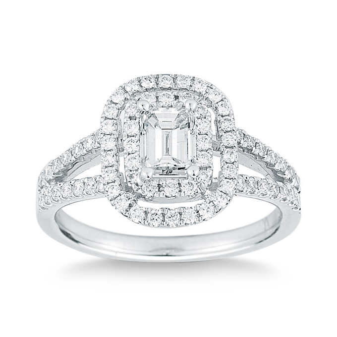 Emerald Cut & Round Brilliant 1.23 ctw VS2 Clarity, I Color Diamond Platinum Ring.jpeg