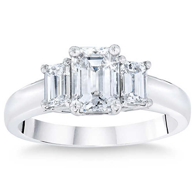 Emerald Cut 3.00 ctw VS2 Clarity, I Color Diamond Platinum Three Stone Ring.jpeg
