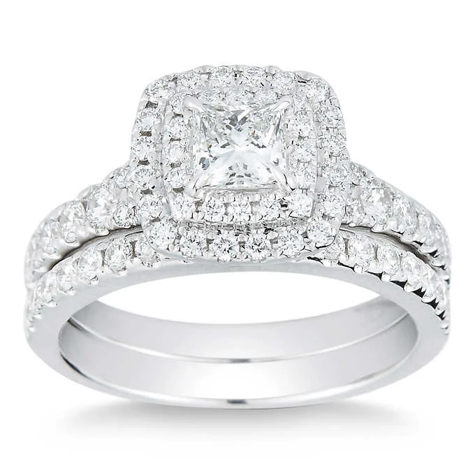 Princess Cut & Round Brilliant 1.40 ctw VS2 Clarity, I Color Diamond 14kt White Gold Wedding Set.jpeg