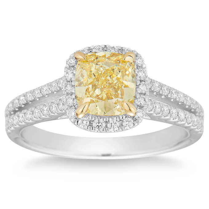 Cushion Cut 1.51 ct VS1 Clarity, Fancy Yellow Diamond Platinum 1.83 ctw Ring.jpeg