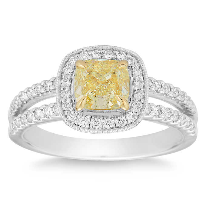Cushion Cut 1.20 ct VVS2 Clarity, Fancy Yellow Diamond Platinum 1.66 ctw Ring.jpeg