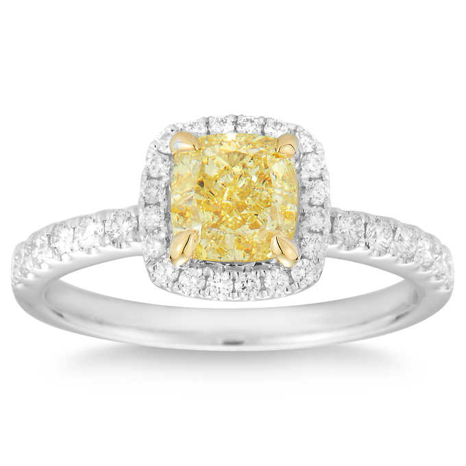 Cushion Cut 1.23 ct VVS2 Clarity, Fancy Intense Yellow Diamond Platinum 1.66 ctw Ring.jpeg