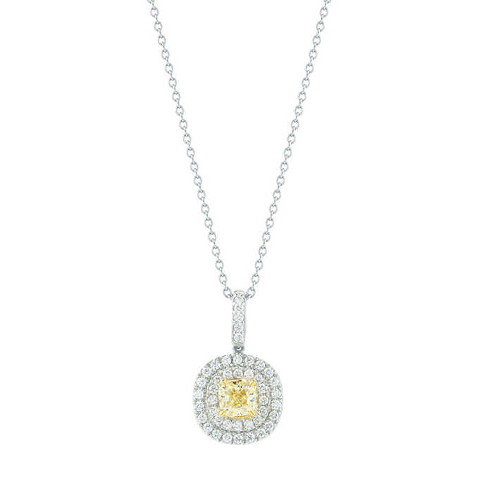 Cushion Cut 1.20 ctw VS2 Clarity, Fancy Yellow Diamond 18kt Yellow Gold:Platinum Pendant.jpeg