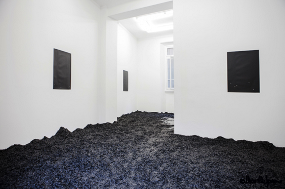 mc2gallery Gianluca Quaglia "Installation with black confetti " 2015 Works on Paper and black confetti