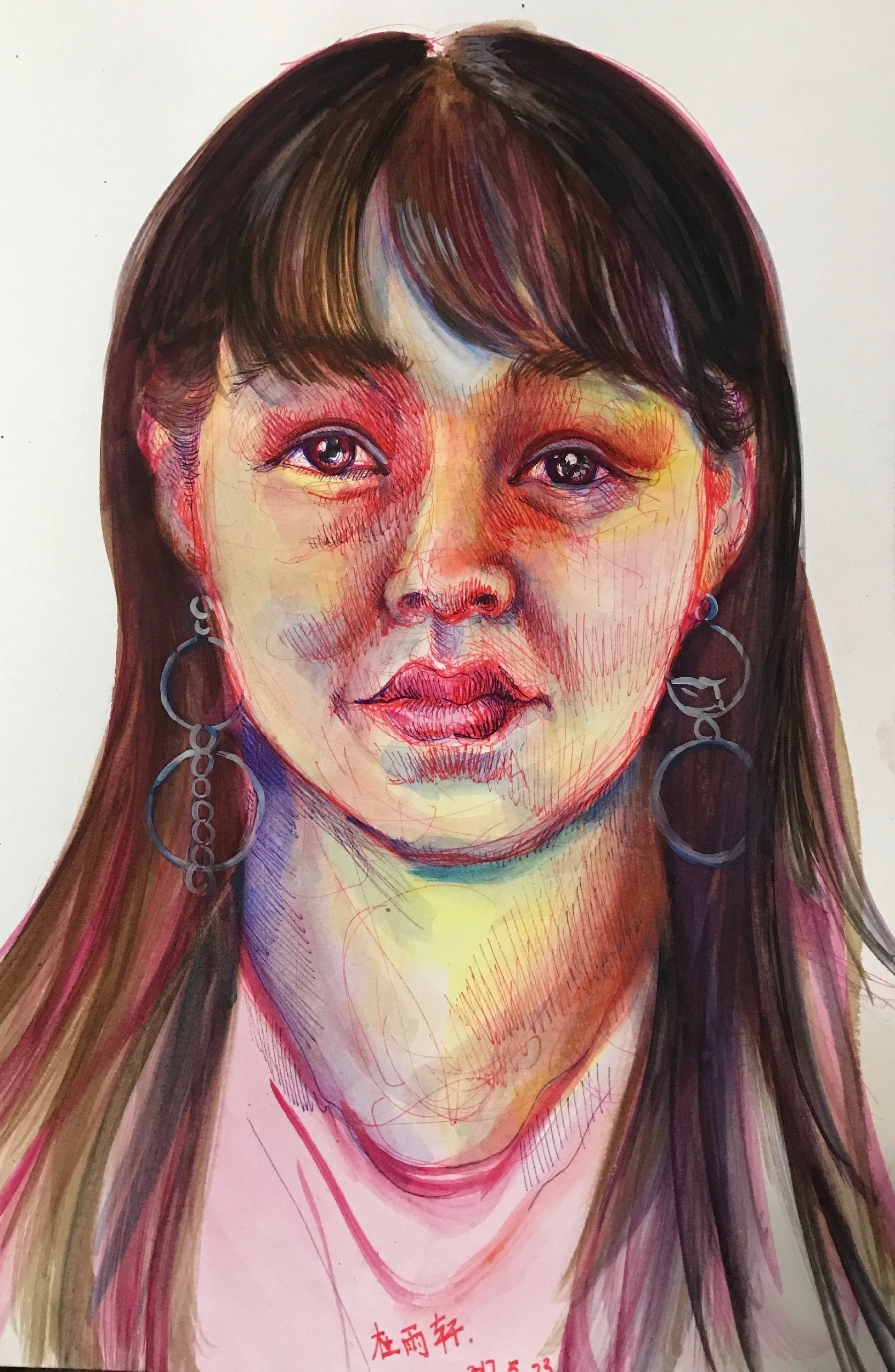 The first student to sit and pose for me, a delightful girl, and then all the others wanted portraits after I drew her.