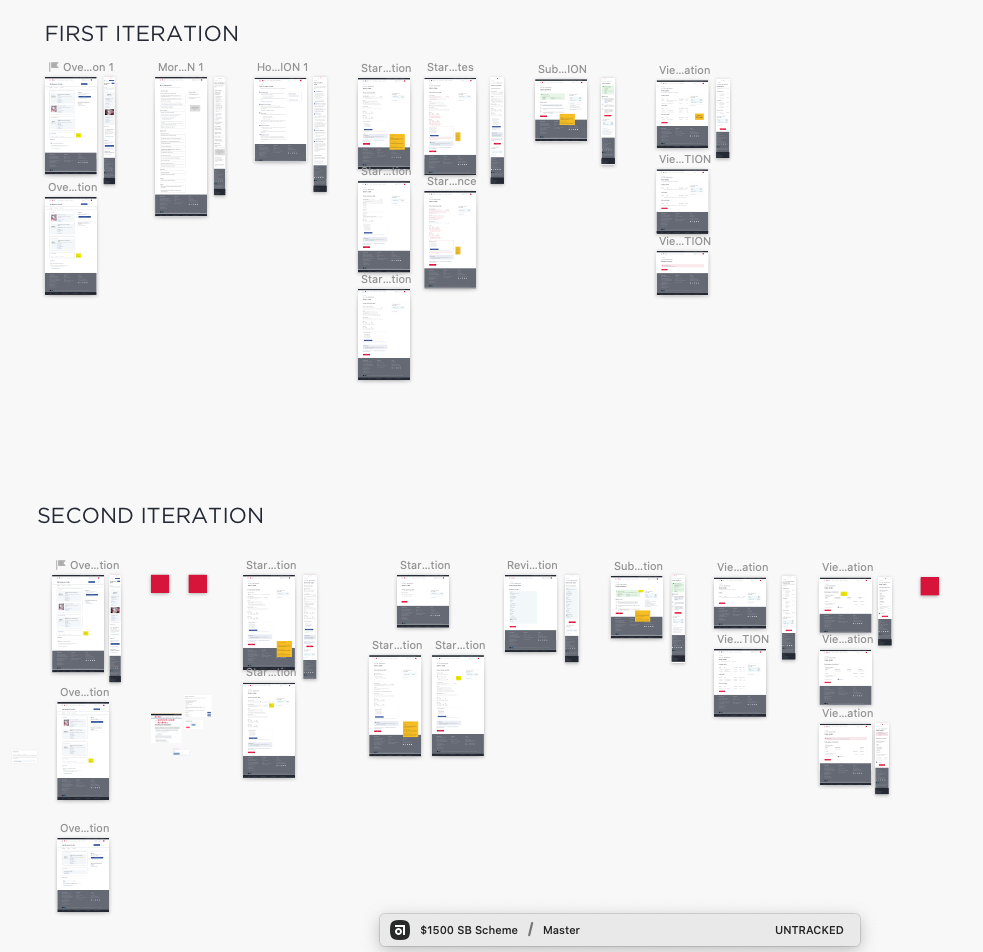 Sketch wireframes: Small Business Rebate Scheme: The ideal user experience (second iteration) VS the MVO (first iteration)