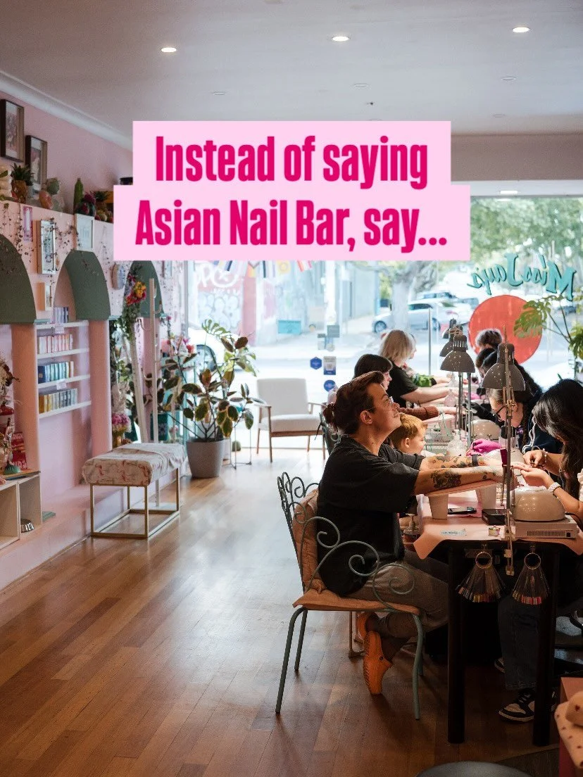 Instead of referring to a salon based on race or nationality of the technicians, it's more professional and appropriate to use terms and highlight the location, ambience or specific services offered. Be kind and don't generalise or assume anything ab