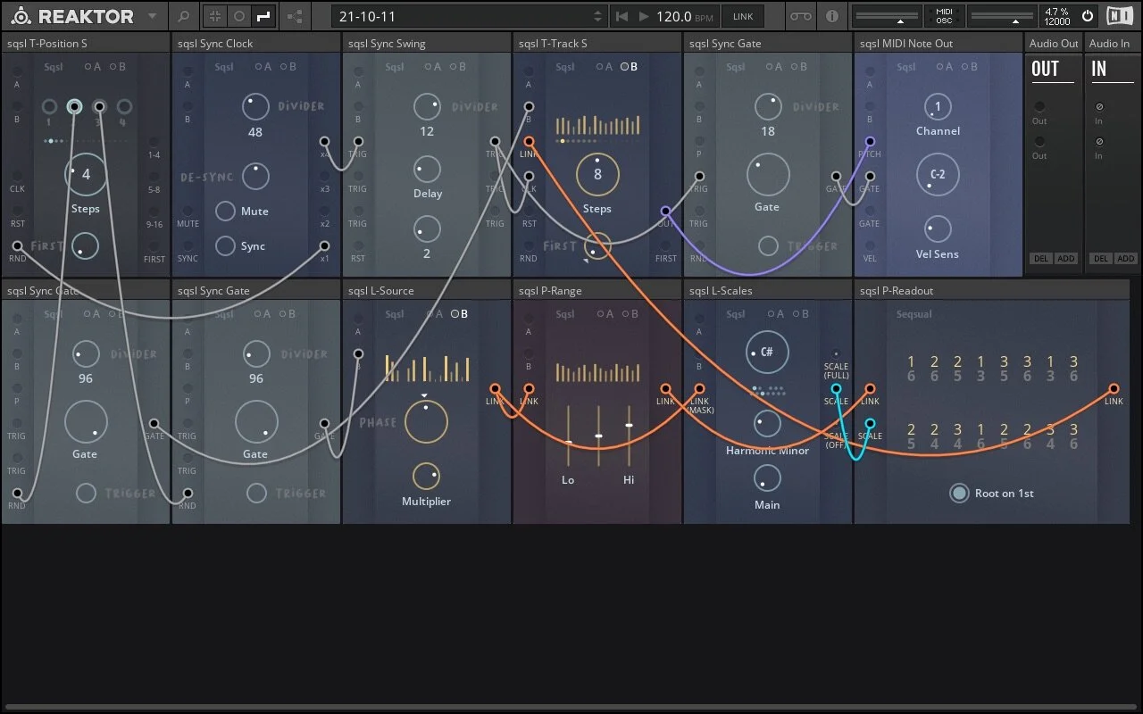Mono line modulated by two random Sync Gates