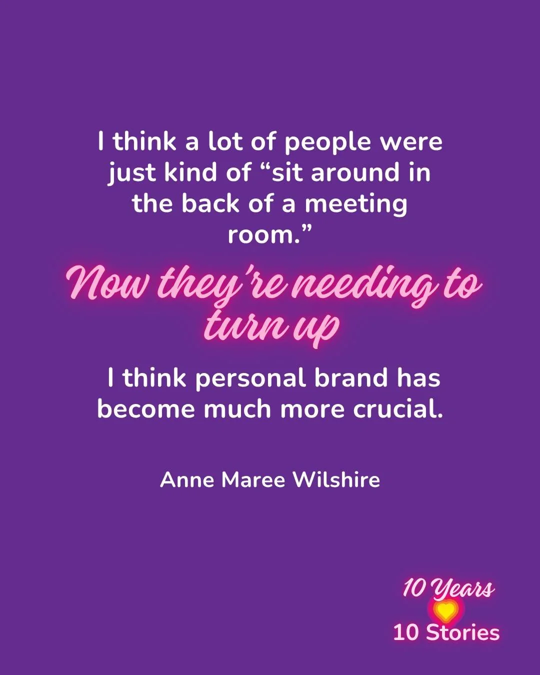 The era of hiding behind your brand is most definitely over.

Whether your a business owner, manager or high level executive, you can no longer sit around in the back of a meeting room (as Anne Maree from @vibrantvoicesstudio so perfectly puts it).

