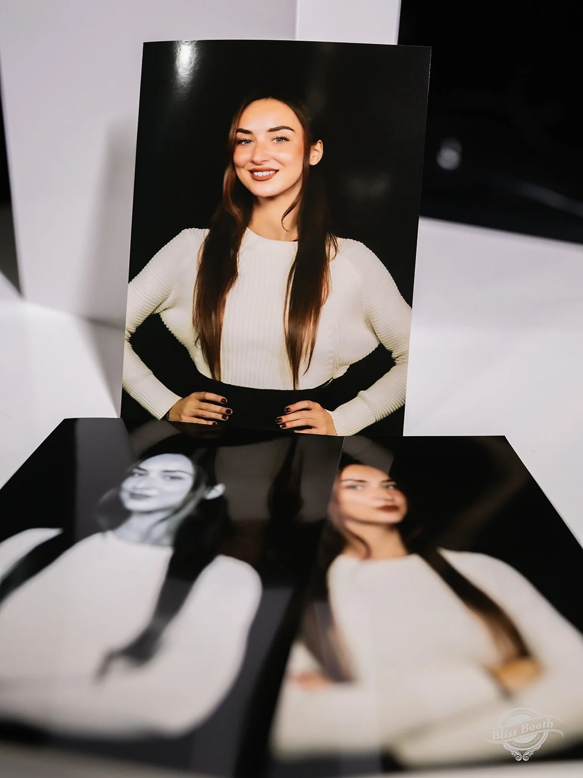 Printed professional headshots produced at a corporate headshot booth