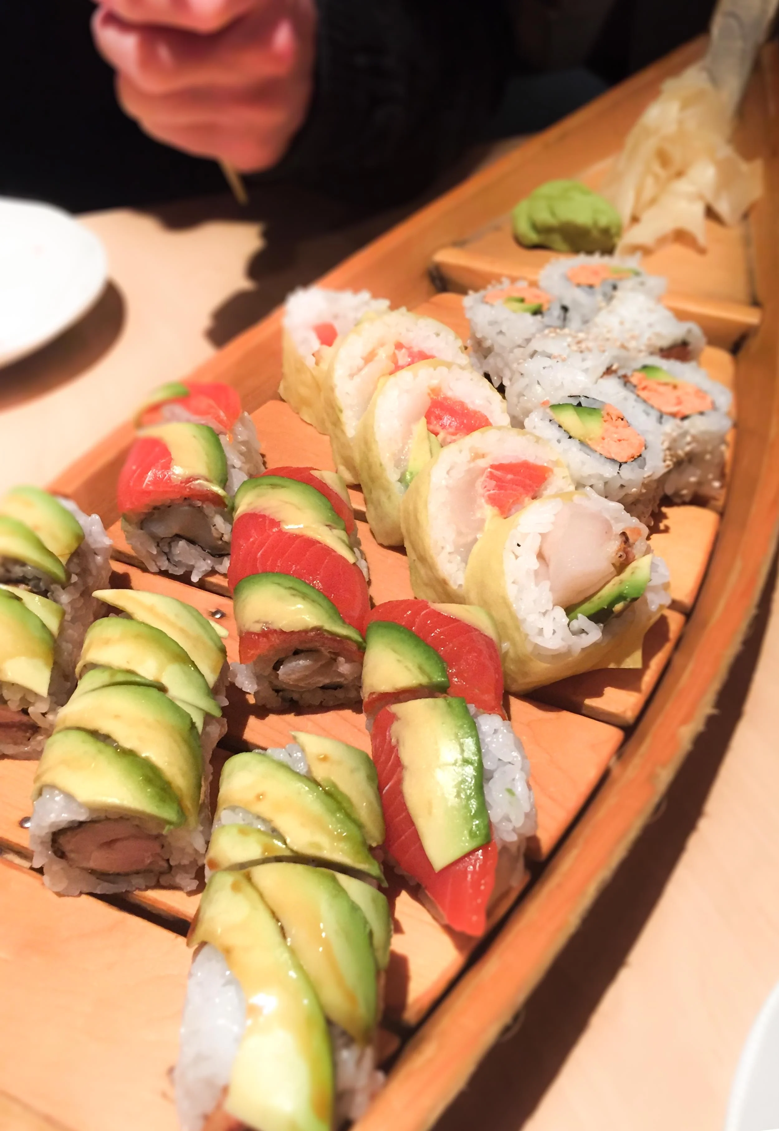 Selection of sushi rolls on a boat. Whistler, BC, Canada.
