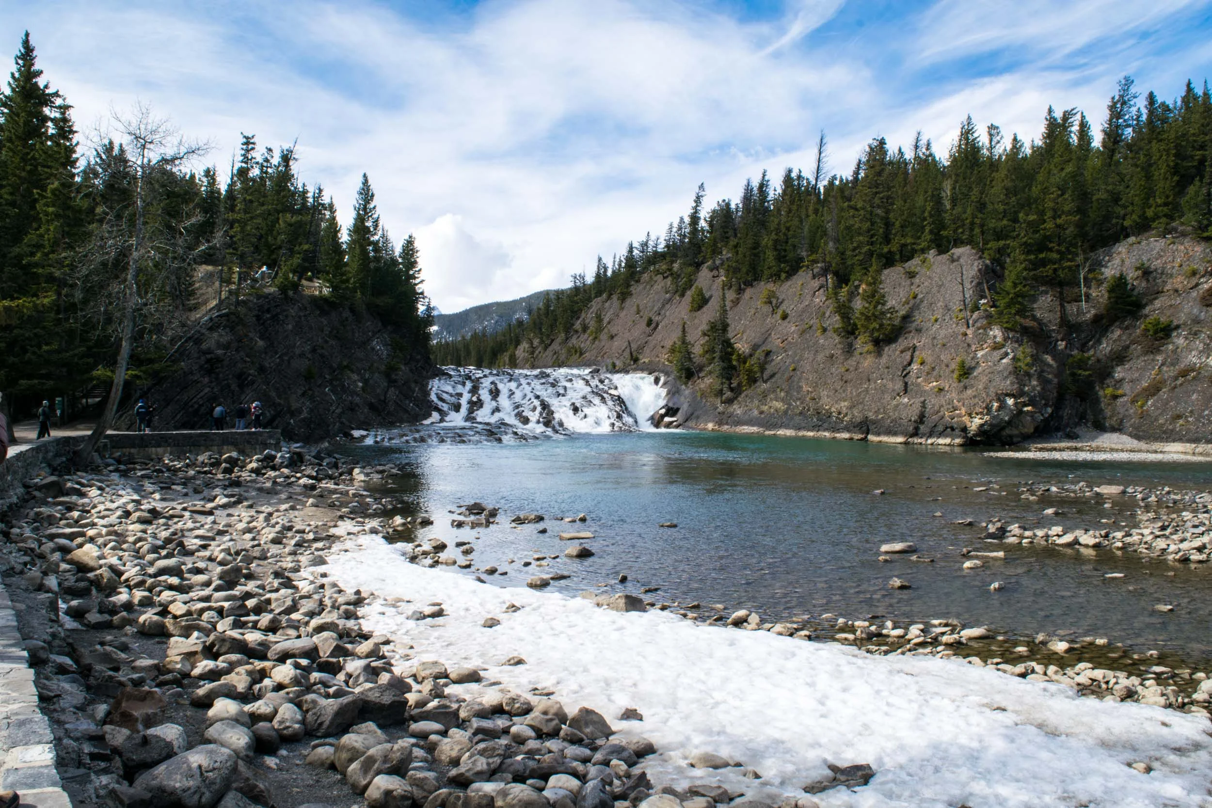 Bow River Falls in Banff, Alberta. Banff National Park is situated in the Canadian Rockies.