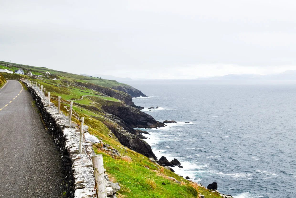 Dingle Peninsula coastline. Driving from Killarney to Dingle, County Kerry, Ireland.