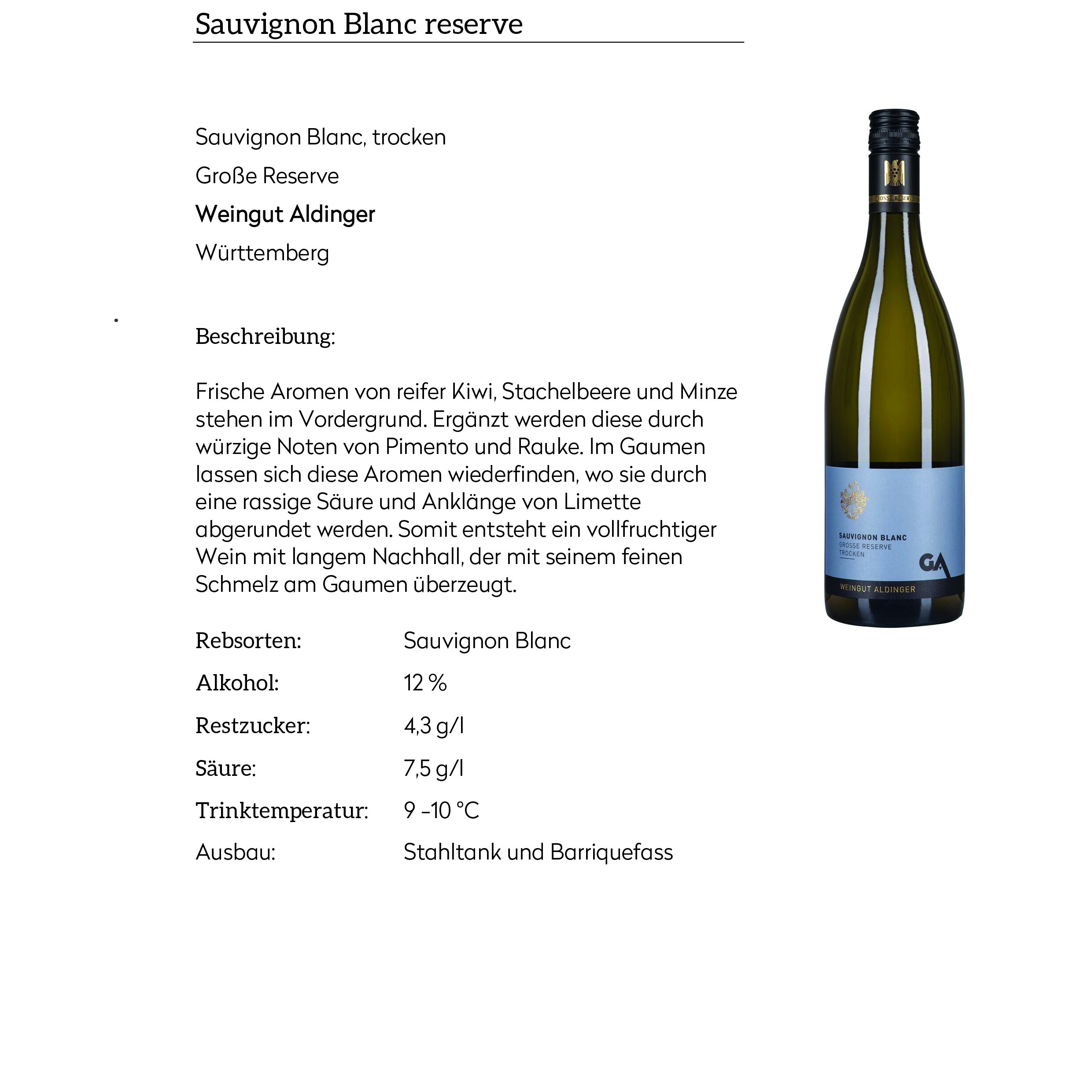 Sauvignon Blanc, Weingut Aldinger