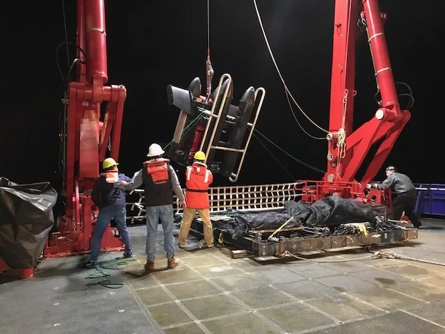 ROV with ISIIS camera being lowered and towed for hours of high resolution plankton scanning and recording