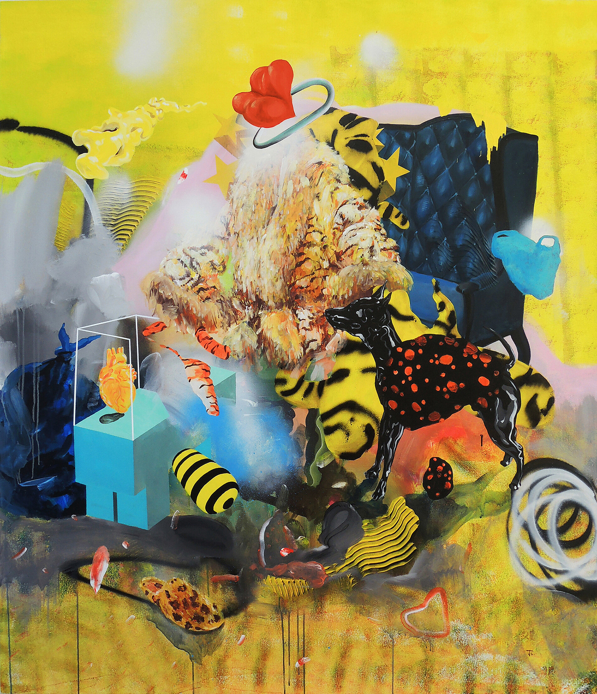 Fake Dreams, 150 x 130 cm, acrylic and spray on canvas, 2019, Edith Torony.JPG