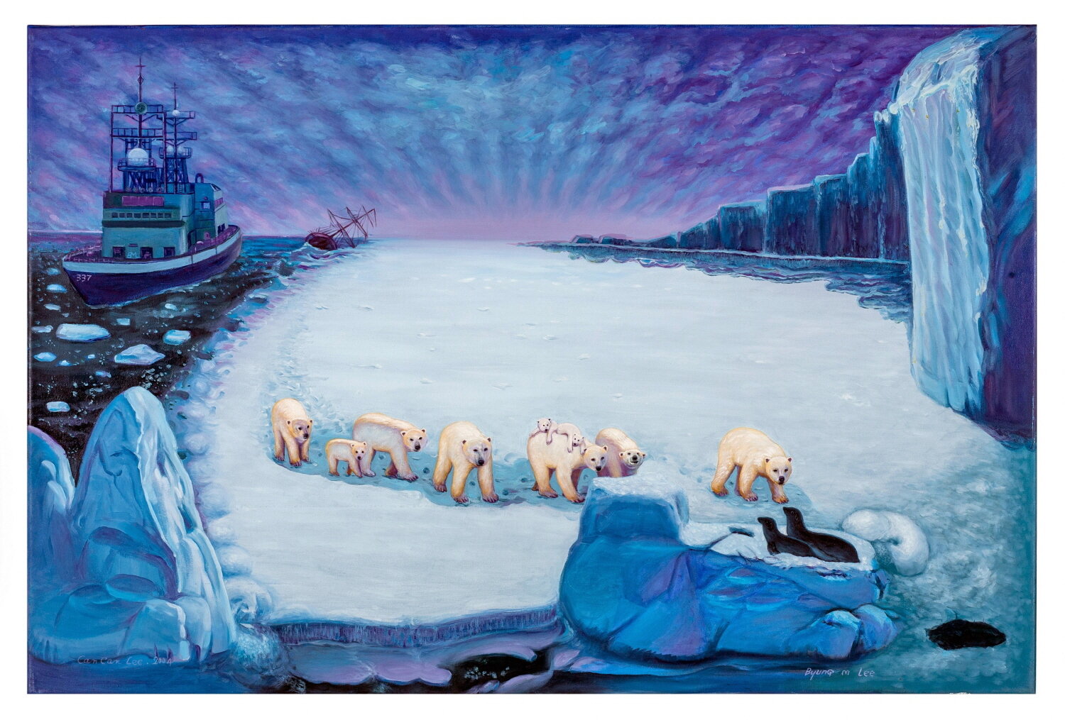 Polar Bear Ice Melting Emigration_oil painting_40x60 Byung M Lee.jpg