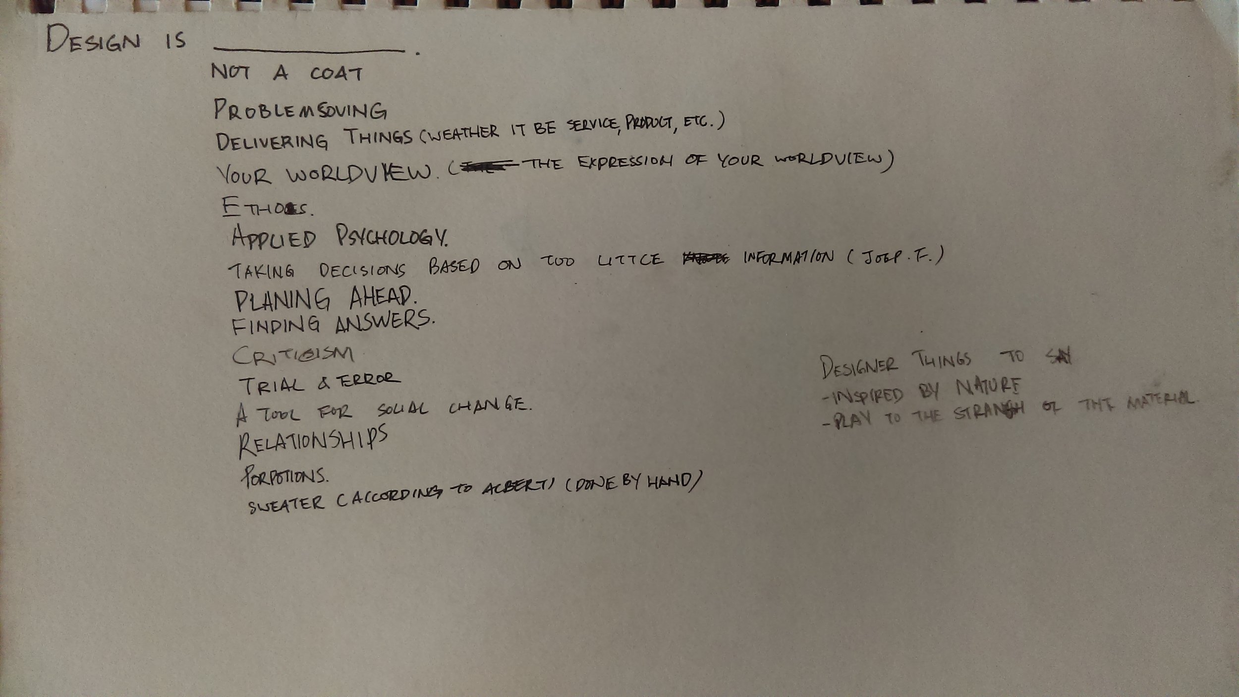 A list on the back of one of my old sketchbook
