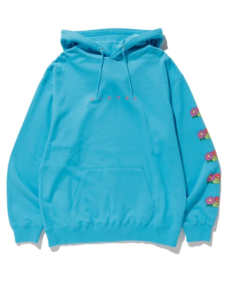 FLOWER LOGO PULLOVER HOODED SWEAT | LIGHT BLUE, BLACK