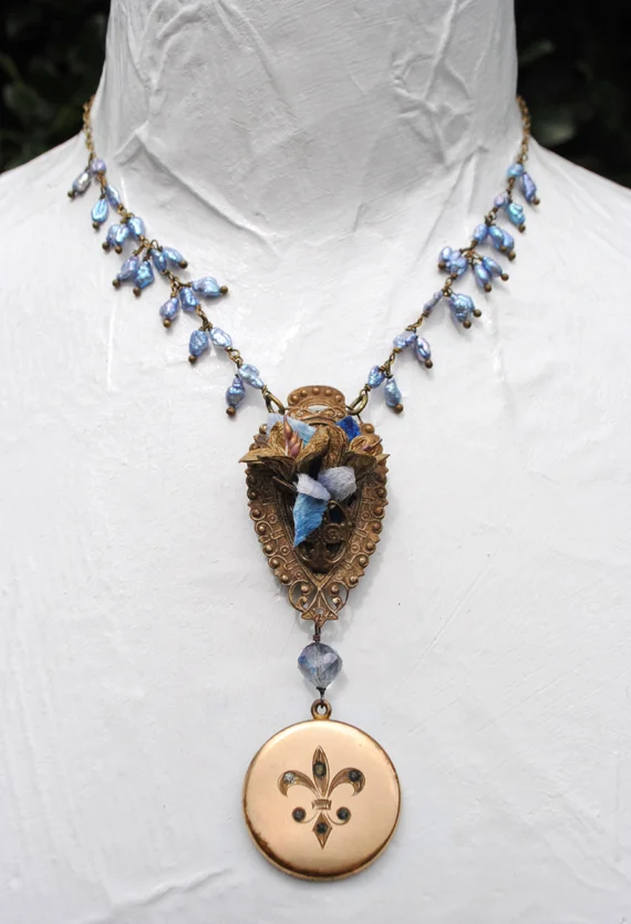 adorn by samouce_victorian posy vase brooch fleur de lis locket pearl necklace.jpg