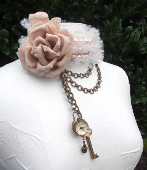 ADORN by Samouce_Vintage blush velvet rose poke-a-dot tulle faux pearl choker_sdl.jpg