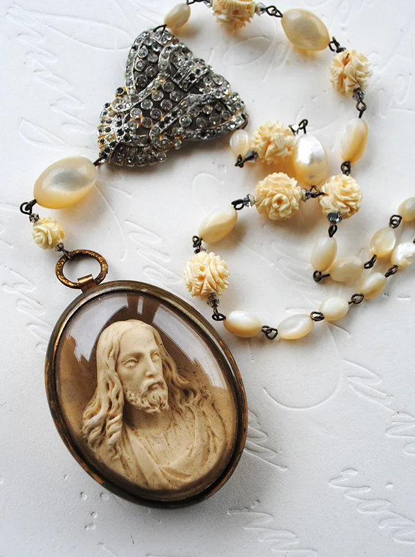 Adorn by Samouce_antique French Meerschaum art deco clip mop ivory rose necklace2.jpg