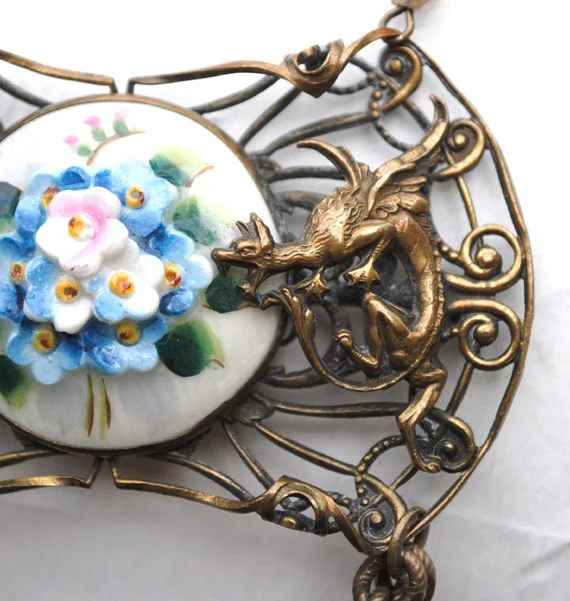 adorn by samouce_art nouveau gargoyle porcelain brooch necklace5.jpg