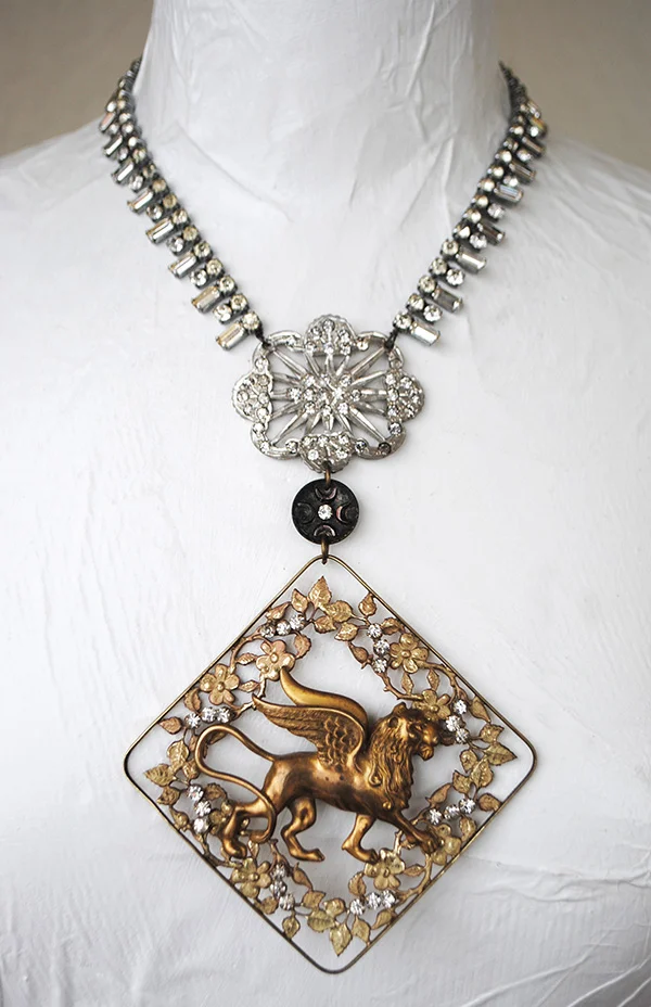 adorn by samouce_Victorian buckle winged lion deco buckle rhn necklace.jpg