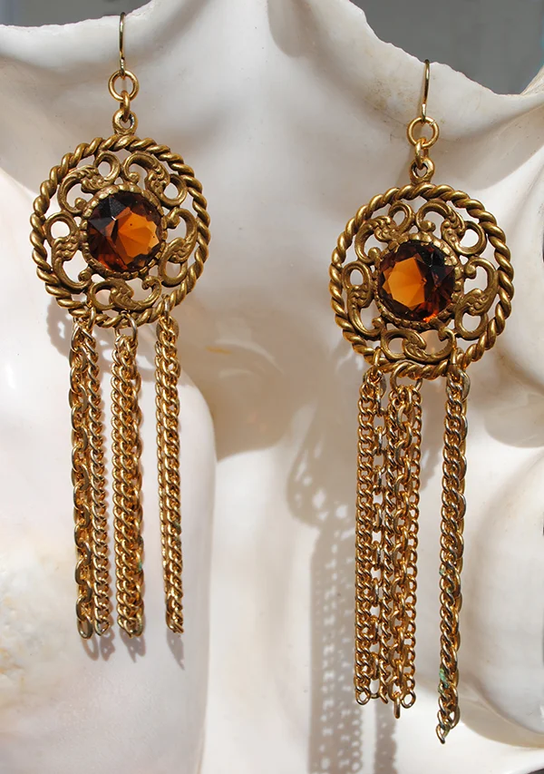 adorn by samouce_vintage faceted amber jewel chain fringe earrings.jpg