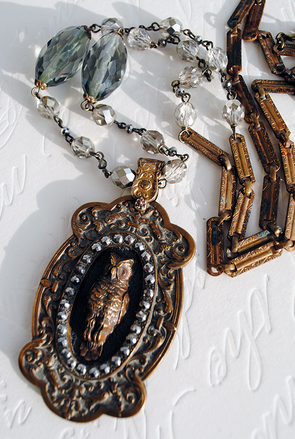 adorn by samouce_victorian owl portrait watch chain smoke crystal necklace4.jpg